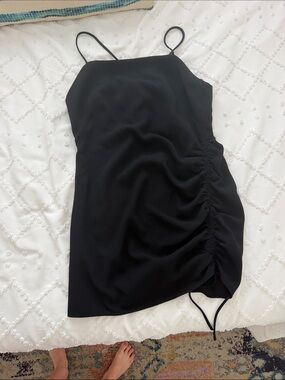 Zara NWT Black Ruched Mini Dress with Spaghetti Straps